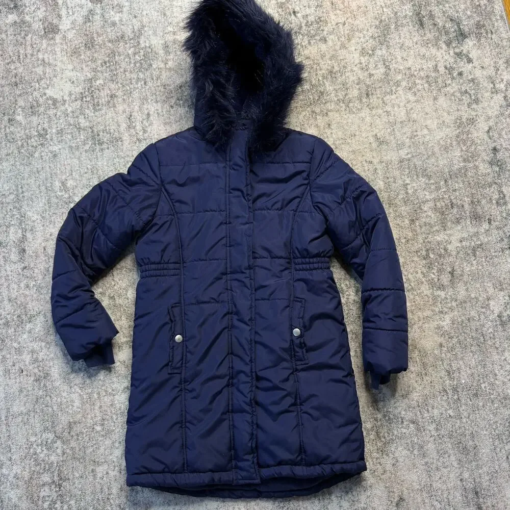 Gymboree Water-Resistant Puffer Coat sz L 10-12 NWT Faux Fur Blue Winter Warm